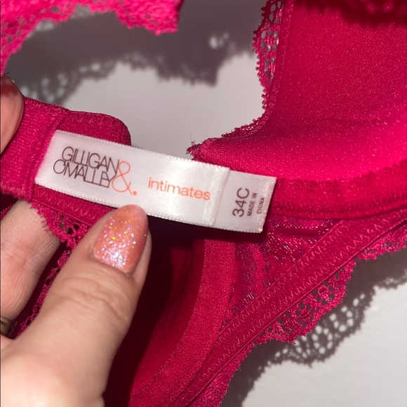 34C bra Gilligan and OMalley bra magenta pink lace padded push up underwire bra - Picture 6 of 13